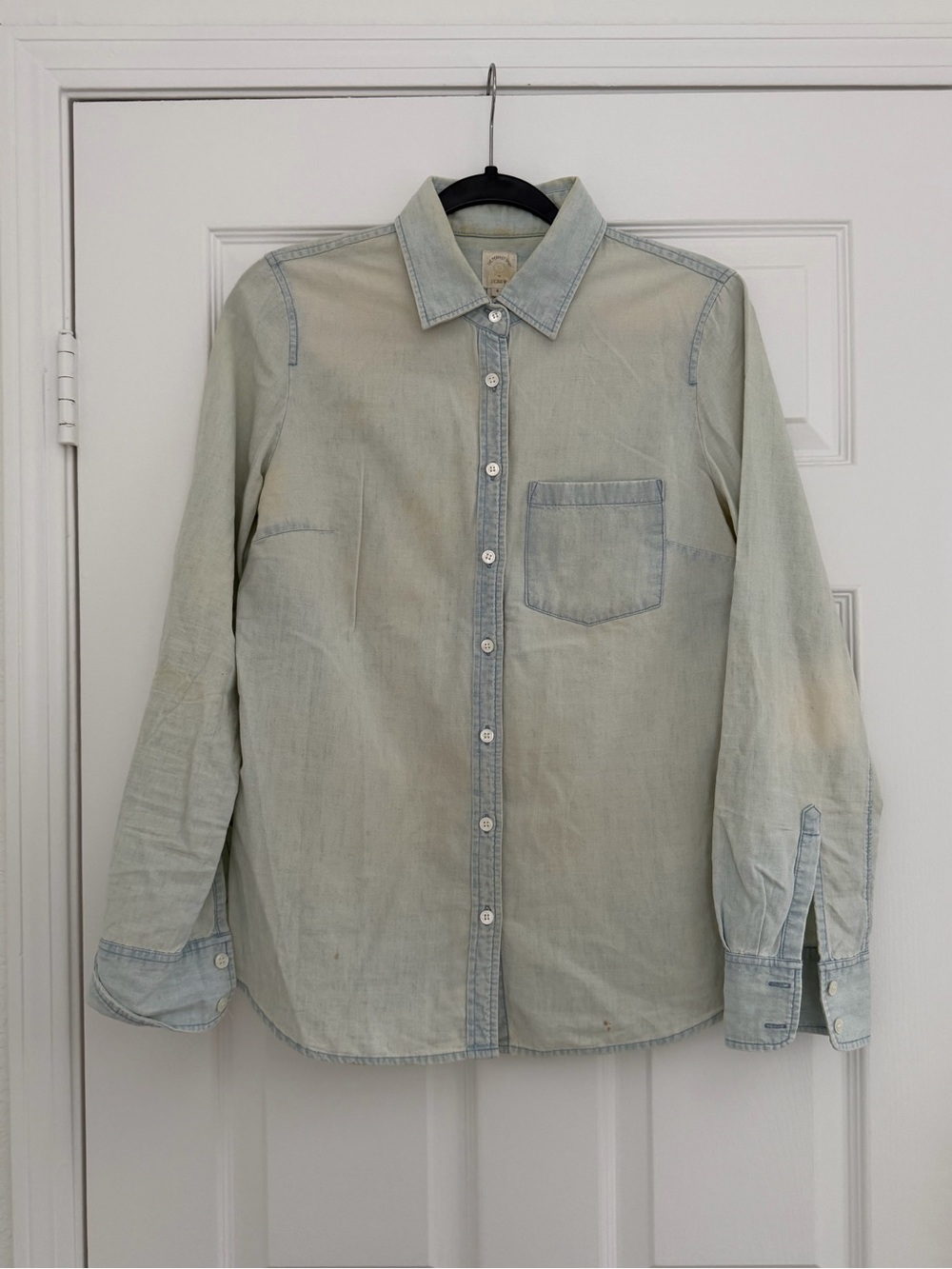 J.Crew Light Wash Denim Button-Up Shirt - Casual Women’s Long Sleeve